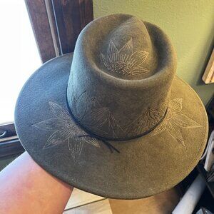 Custom Hand Burned Borges & Scott 100% Wool Hat Warm Olive Green